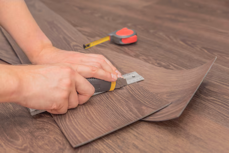 Vinyl Flooring Installation in Singapore – Complete Guide 3 diy vinyl flooring easy installation cutting with knife master cuts vinyl plank before installation brown heated floor copy space 418821 318 1